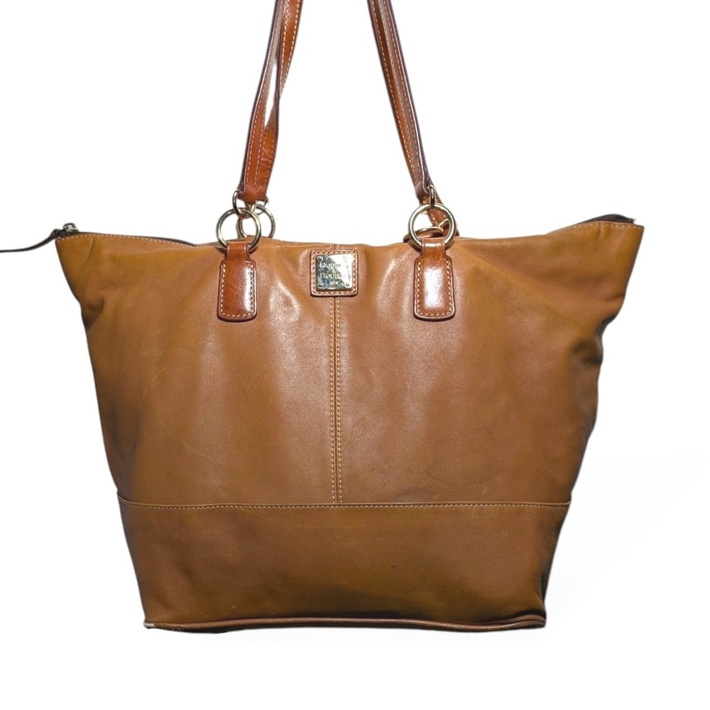 Dooney & Bourke O-Ring Shopper Camel Tan Smooth Leather Tote Large Shoulder Bag